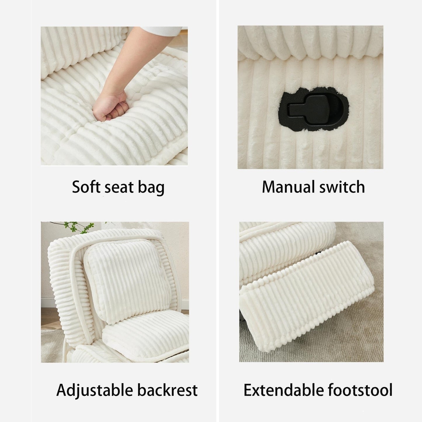 Poltrona reclinabile girevole a 360° con schienale regolabile in velluto a coste