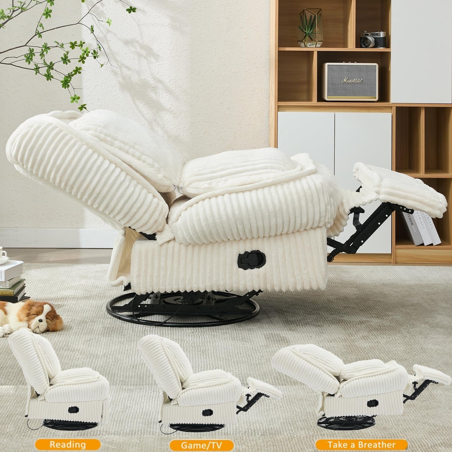 Poltrona reclinabile girevole a 360° con schienale regolabile in velluto a coste