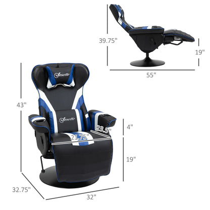 Sedia da gioco reclinabile per computer in stile racing con rotazione a 360°, sedia da ufficio ergonomica con supporto lombare, poggiapiedi e portabicchieri