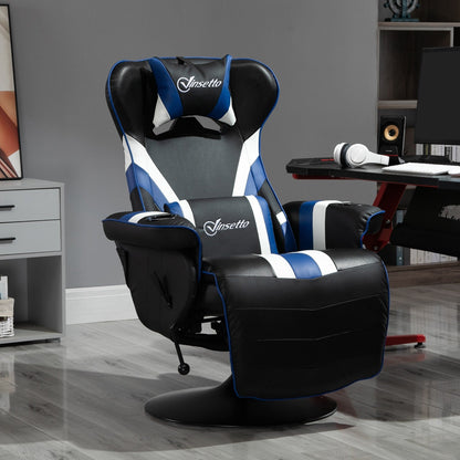 Sedia da gioco reclinabile per computer in stile racing con rotazione a 360°, sedia da ufficio ergonomica con supporto lombare, poggiapiedi e portabicchieri