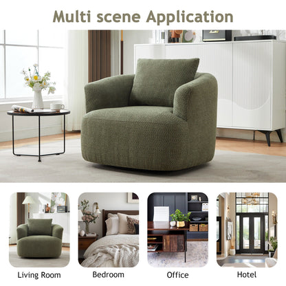 Poltrona girevole a 360°, poltrona in bouclé da 38,2 con cuscino decorativo, poltrona a botte imbottita con braccioli curvi