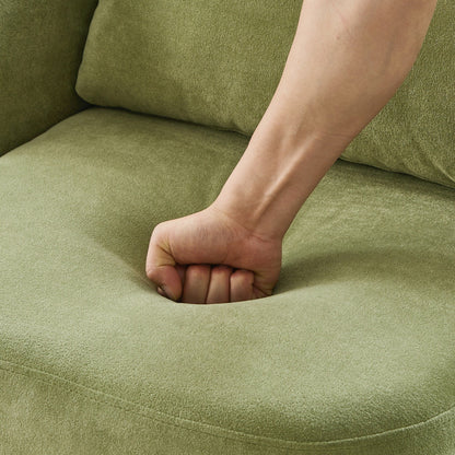 Poltrona girevole a 360°, poltrona a botte in ciniglia, poltrona lounge dal design curvo, poltrona girevole imbottita per soggiorno