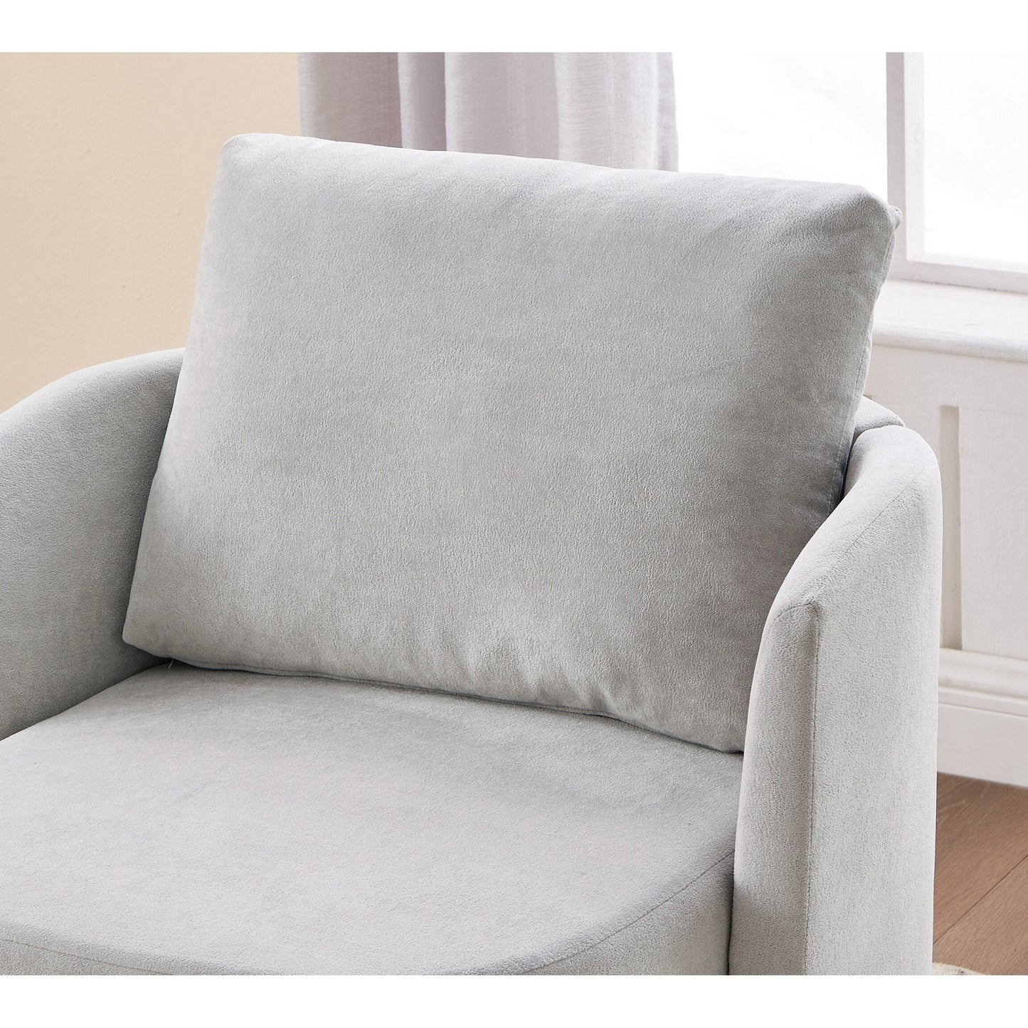 Poltrona girevole a 360°, poltrona a botte in ciniglia, poltrona lounge dal design curvo, poltrona girevole imbottita per soggiorno