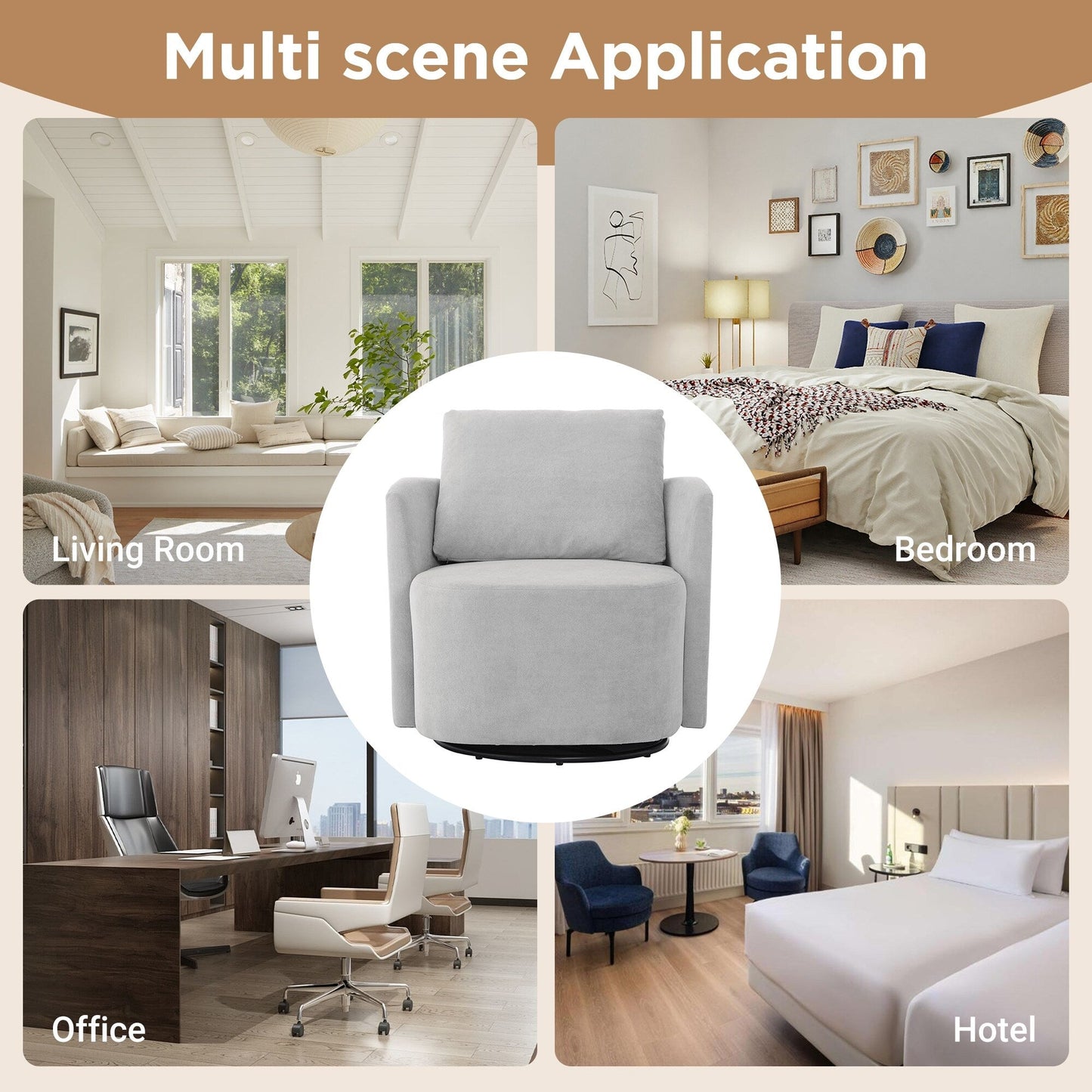 Poltrona girevole a 360°, poltrona a botte in ciniglia, poltrona lounge dal design curvo, poltrona girevole imbottita per soggiorno