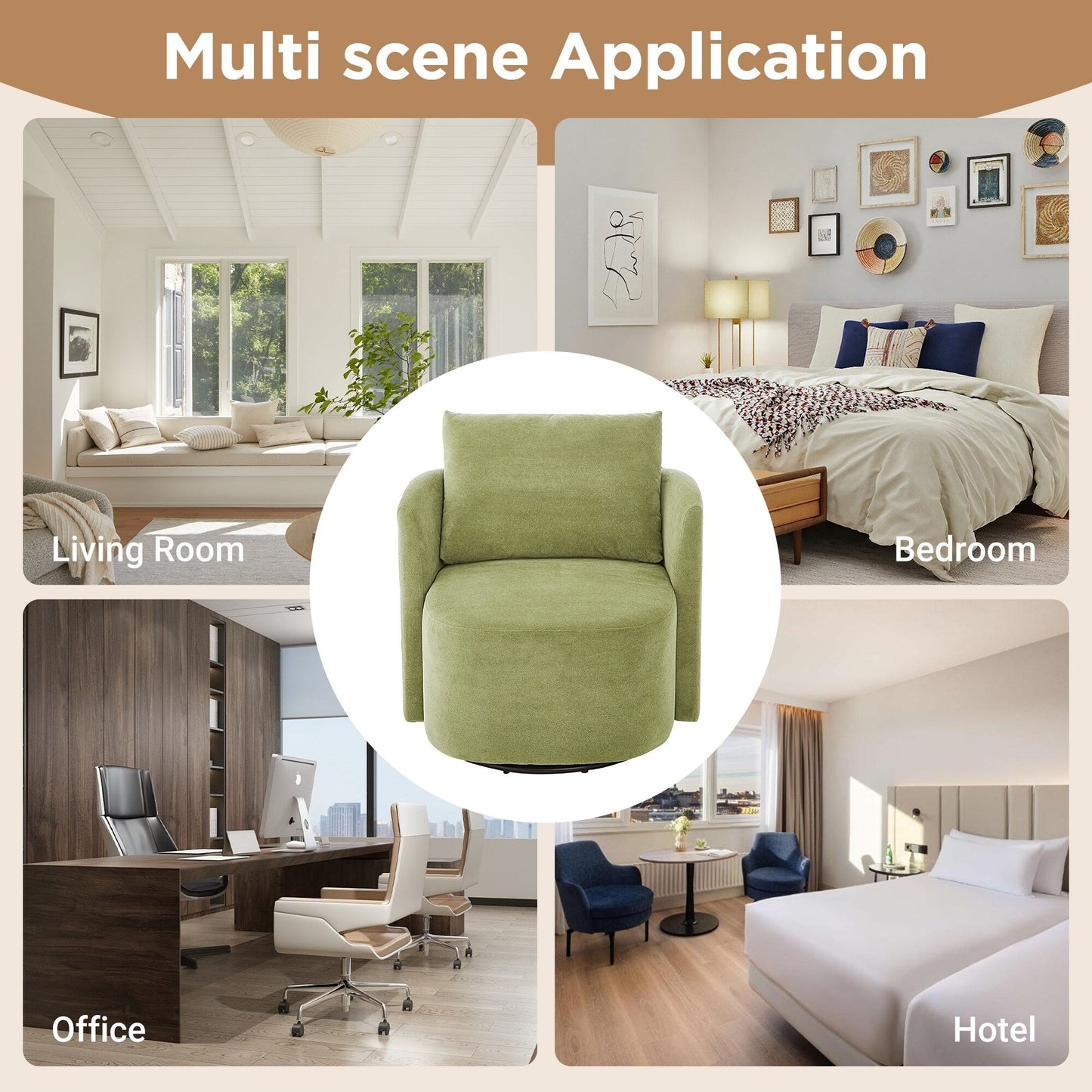 Poltrona girevole a 360°, poltrona a botte in ciniglia, poltrona lounge dal design curvo, poltrona girevole imbottita per soggiorno