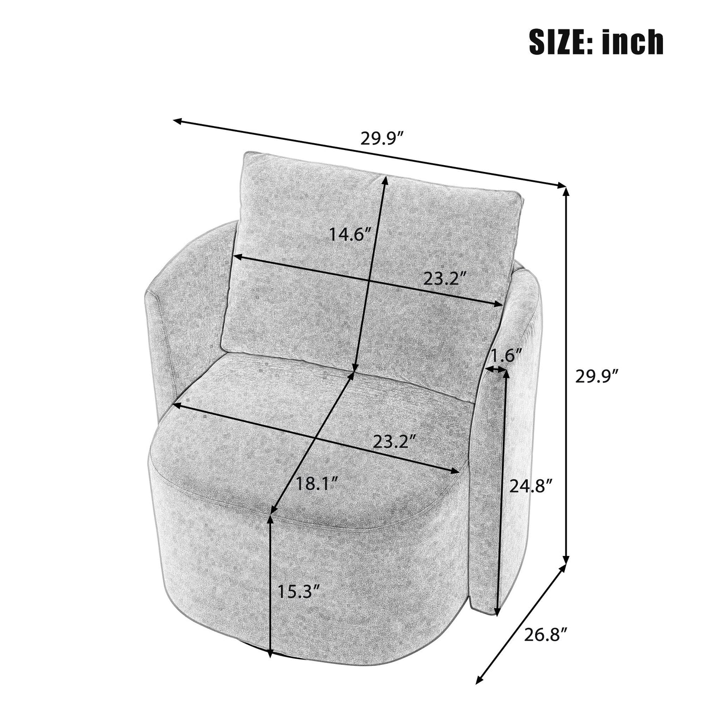 Poltrona girevole a 360°, poltrona a botte in ciniglia, poltrona lounge dal design curvo, poltrona girevole imbottita per soggiorno