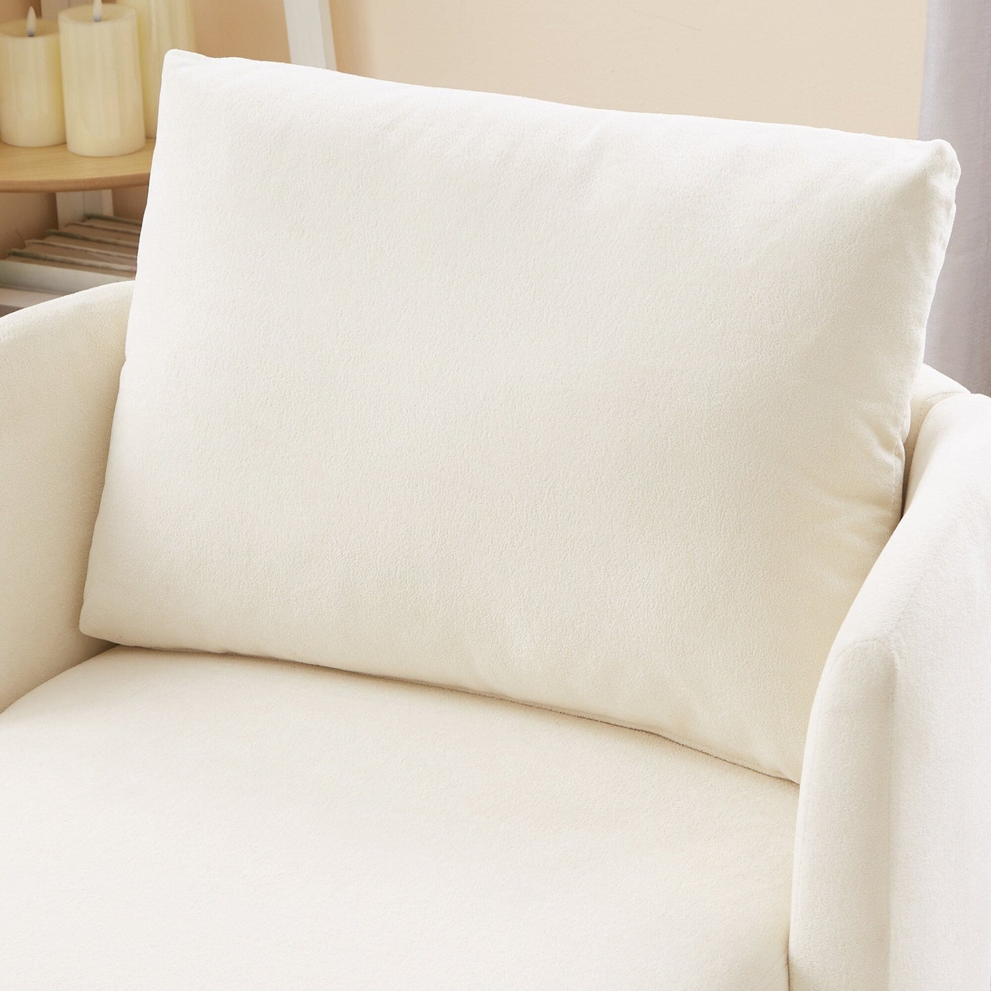 Poltrona girevole a 360°, poltrona a botte in ciniglia, poltrona lounge dal design curvo, poltrona girevole imbottita per soggiorno