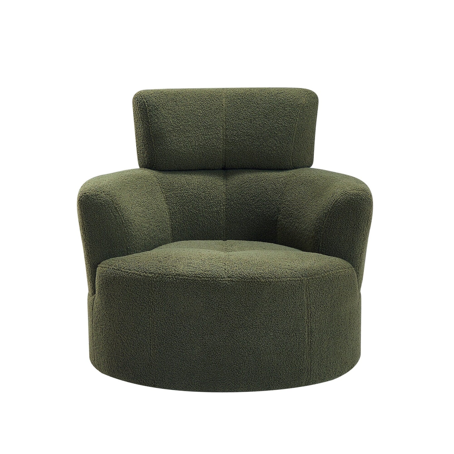 Sedia girevole a 360°, sedia a botte imbottita con poggiatesta regolabile, moderna poltrona girevole rotonda per soggiorno