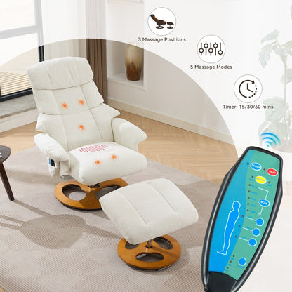 Poltrona reclinabile ergonomica girevole a 360° con poggiapiedi, schienale regolabile, massaggio a 5 vibrazioni, riscaldamento del sedile, tessuto in ciniglia