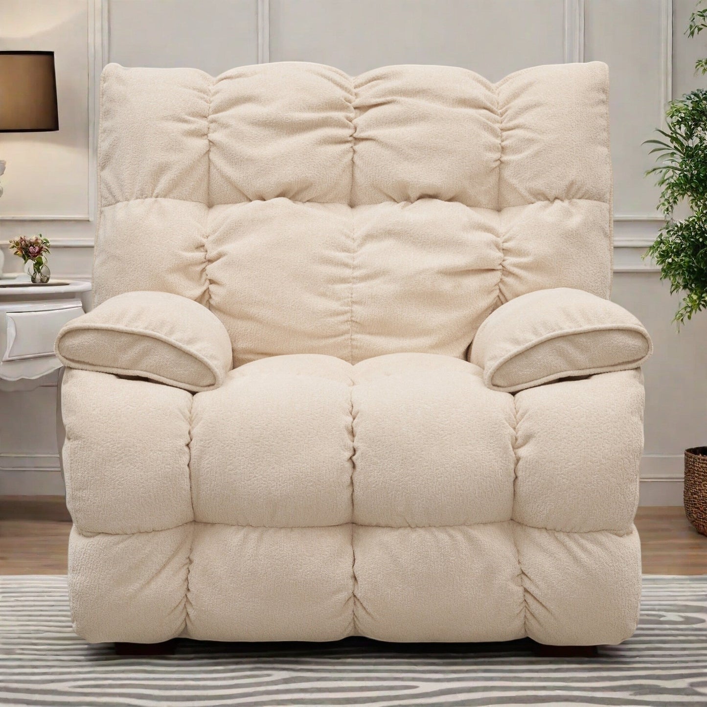 Poltrona reclinabile girevole a 360° con meccanismo di chiusura manuale e schienale alto