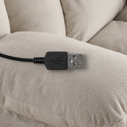 Poltrona reclinabile massaggiante riscaldata girevole a 360° con ricarica USB, portabicchieri, vano portaoggetti laterale e rivestimento in morbido pile