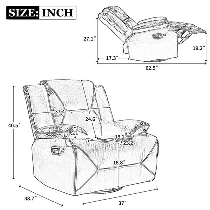 Poltrona reclinabile girevole a 360° con luci a LED, poltrona multimediale manuale