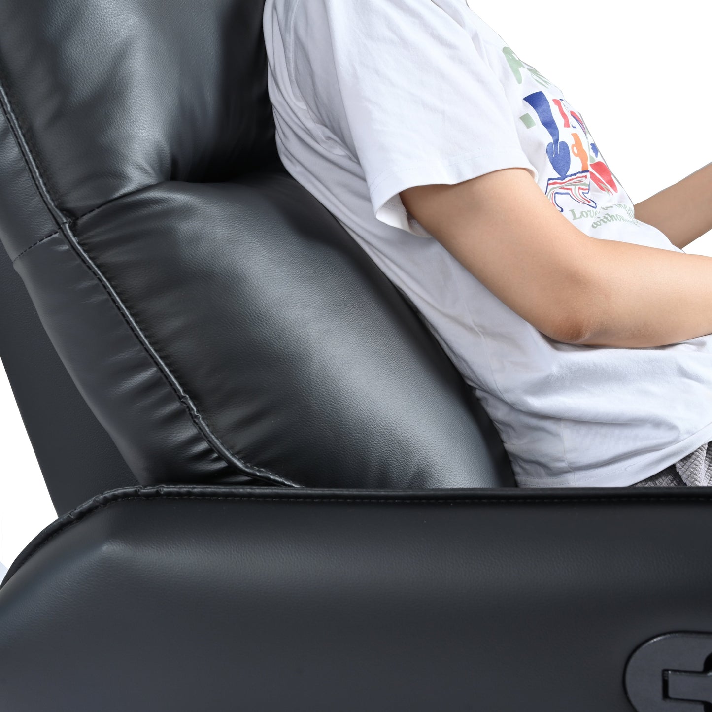 Poltrona reclinabile a dondolo girevole a 360°, meccanismo manuale con poggiapiedi, moderna poltrona imbottita per piccoli spazi, tasche laterali