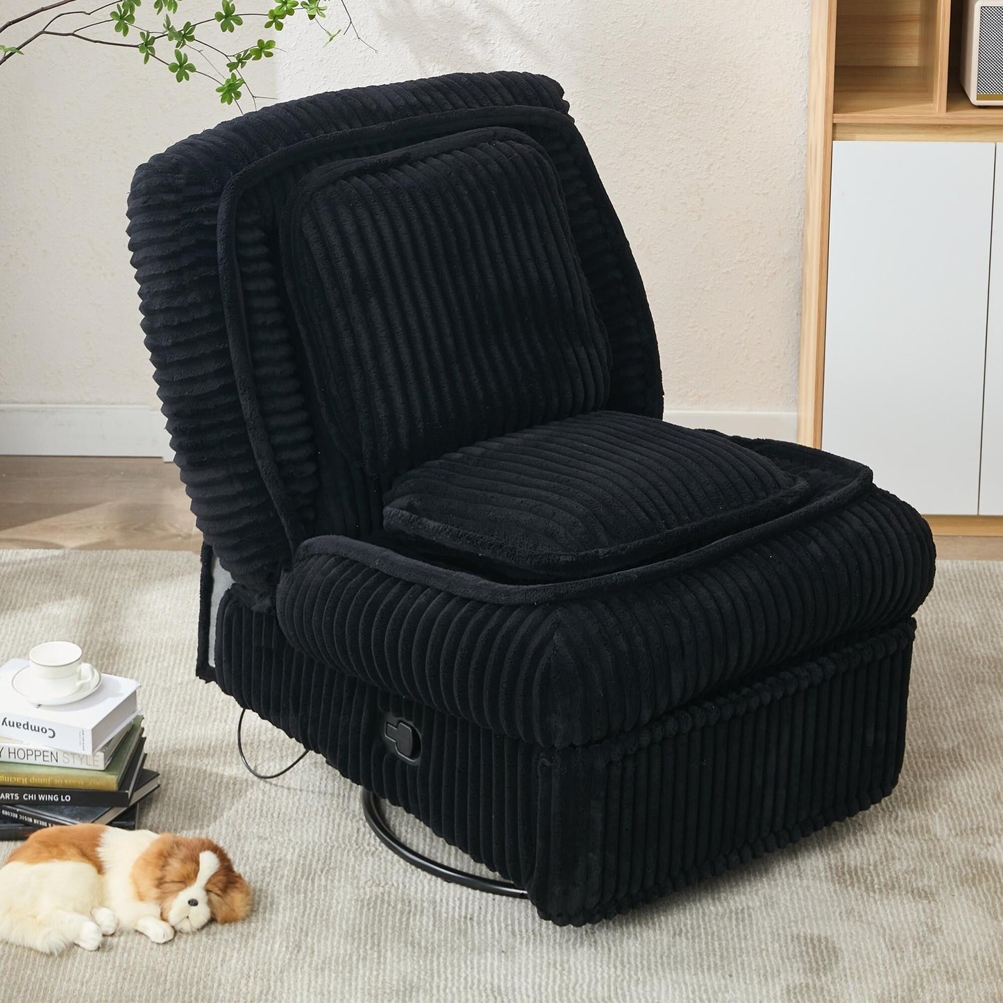 Divano singolo girevole a 360°, divano reclinabile, poltrona a dondolo senza braccioli con meccanismo manuale, soggiorno e ufficio