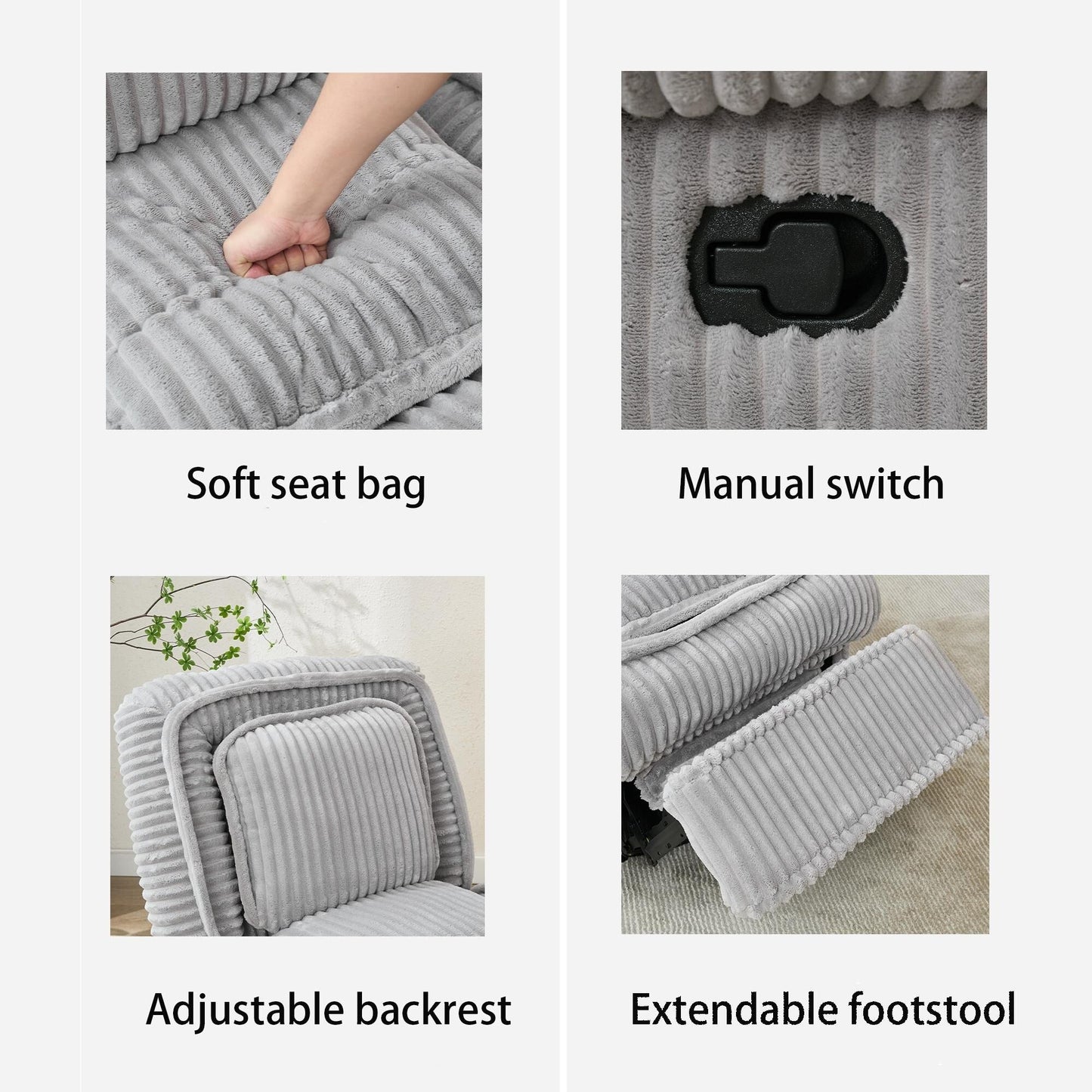 Divano singolo girevole a 360°, divano reclinabile, poltrona a dondolo senza braccioli con meccanismo manuale, soggiorno e ufficio