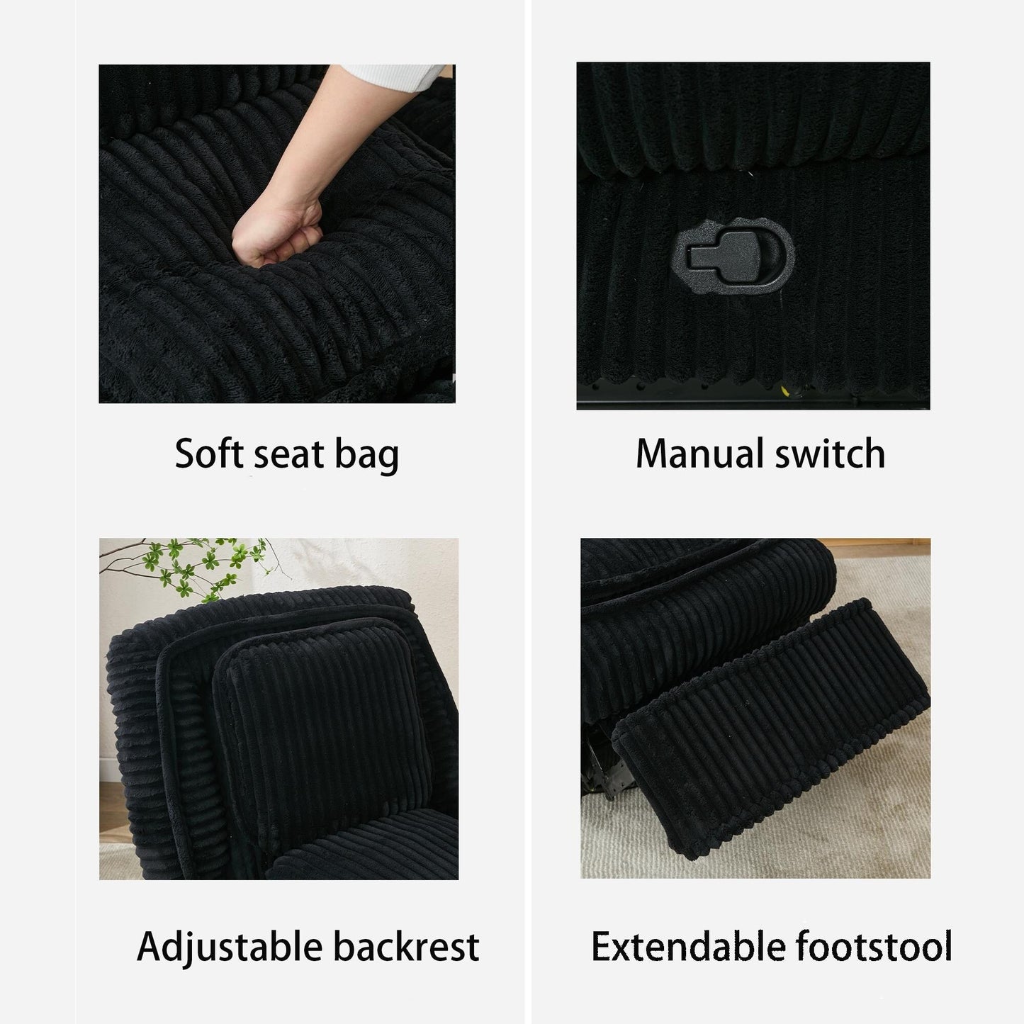 Divano singolo girevole a 360°, divano reclinabile, poltrona a dondolo senza braccioli con meccanismo manuale, soggiorno e ufficio