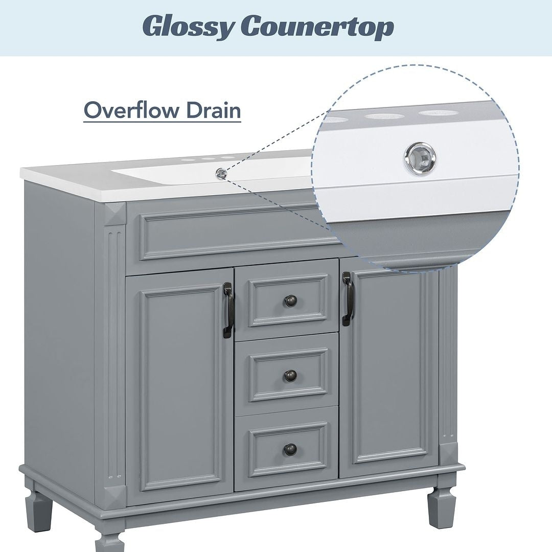 Mobile bagno moderno da 36'' con lavabo superiore e mobiletto a specchio, 2 ante e 2 cassetti