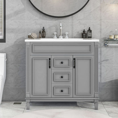 Mobile bagno moderno da 36'' con lavabo superiore e mobiletto a specchio, 2 ante e 2 cassetti