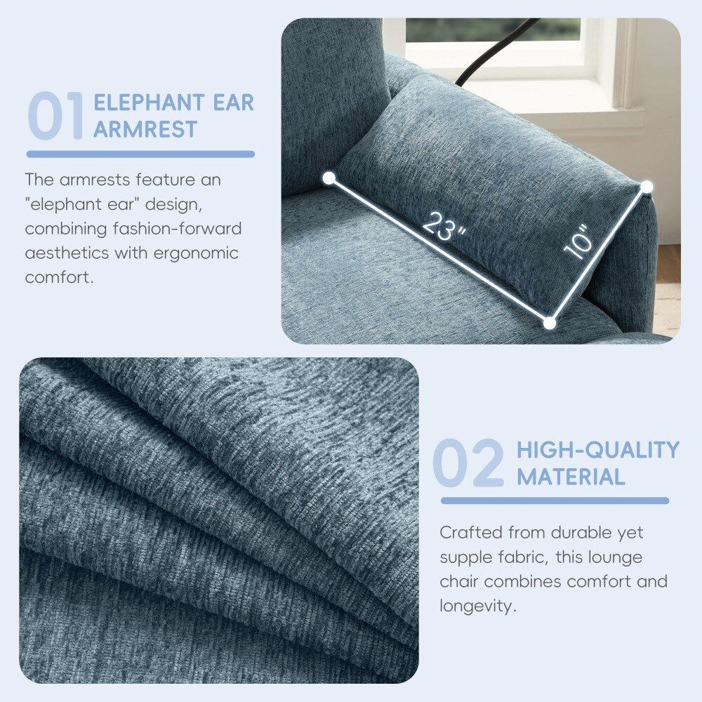 Divano singolo in ciniglia da 38 pollici con pouf contenitore, caricabatterie USB, tasche laterali portaoggetti, braccioli simili a cuscini