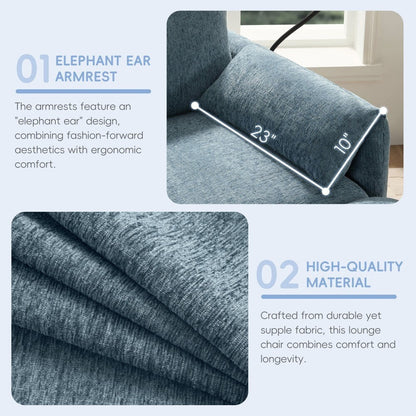 Divano singolo in ciniglia da 38 pollici con pouf contenitore, caricabatterie USB, tasche laterali portaoggetti, braccioli simili a cuscini