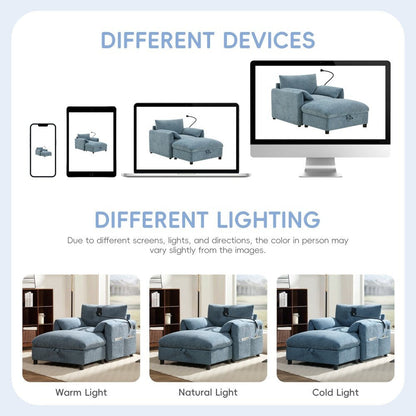 Divano singolo in ciniglia da 38 pollici con pouf contenitore, caricabatterie USB, tasche laterali portaoggetti, braccioli simili a cuscini