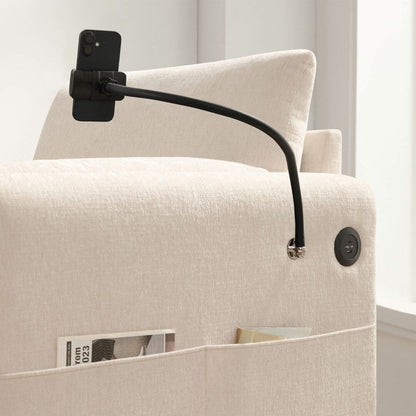 Divano singolo in ciniglia da 38 pollici con pouf contenitore, caricabatterie USB, tasche laterali portaoggetti, braccioli simili a cuscini