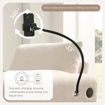 Divano singolo in ciniglia da 38 pollici con pouf contenitore, caricabatterie USB, tasche laterali portaoggetti, braccioli simili a cuscini