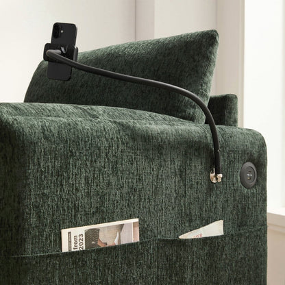 Divano singolo in ciniglia da 38 pollici con pouf contenitore, caricabatterie USB, tasche laterali portaoggetti, braccioli simili a cuscini