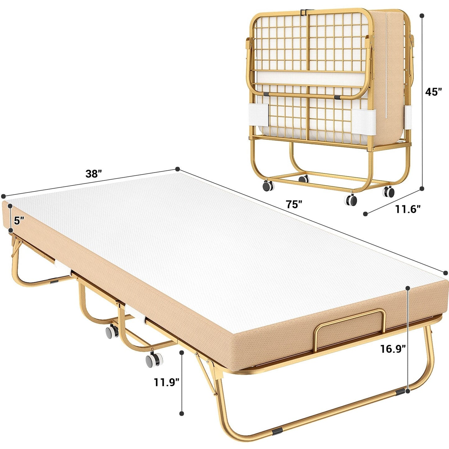 Letto pieghevole da 38'' con materasso, letto pieghevole portatile con telo di copertura