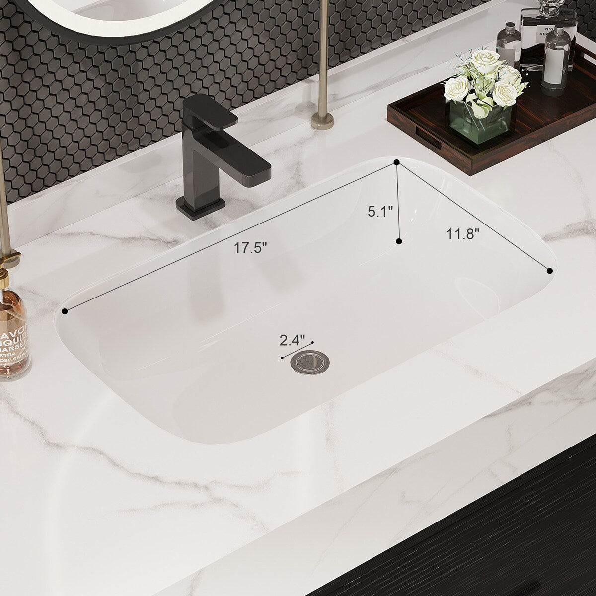 Mobile bagno sospeso da 39,4'' con lavabo in ceramica, mobile sospeso a parete, 2 cassetti con chiusura ammortizzata e piano in ardesia bianca - 39'4 x 18'9