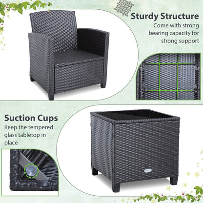 Set di 3 mobili da giardino in vimini per balcone e patio con fodere per cuscini