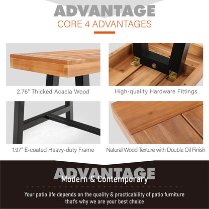 MAISON ARTS Set da pranzo per esterni da 3 pezzi in legno di acacia con 1 tavolo da picnic rettangolare e 2 panche