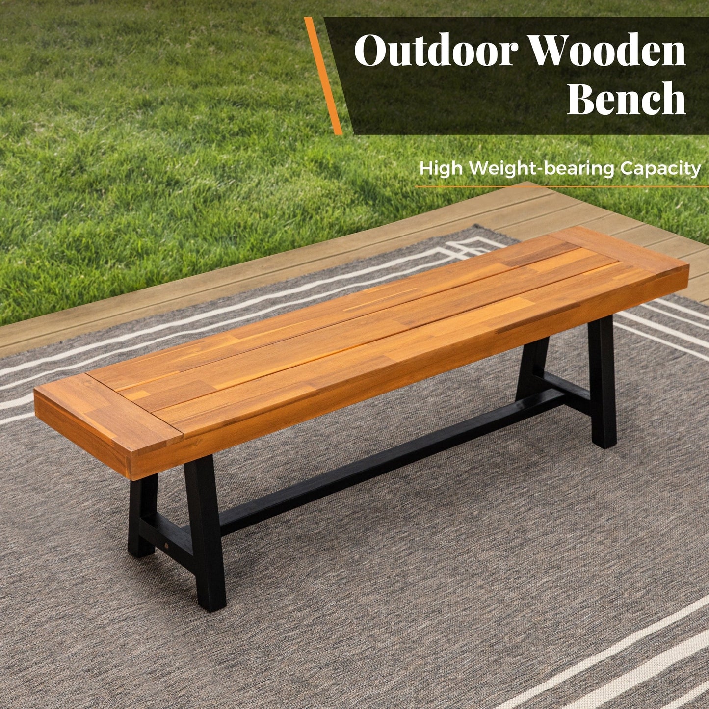 MAISON ARTS Set da pranzo per esterni da 3 pezzi in legno di acacia con 1 tavolo da picnic rettangolare e 2 panche