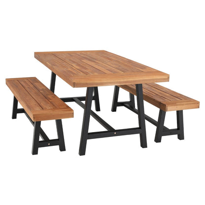 MAISON ARTS Set da pranzo per esterni da 3 pezzi in legno di acacia con 1 tavolo da picnic rettangolare e 2 panche
