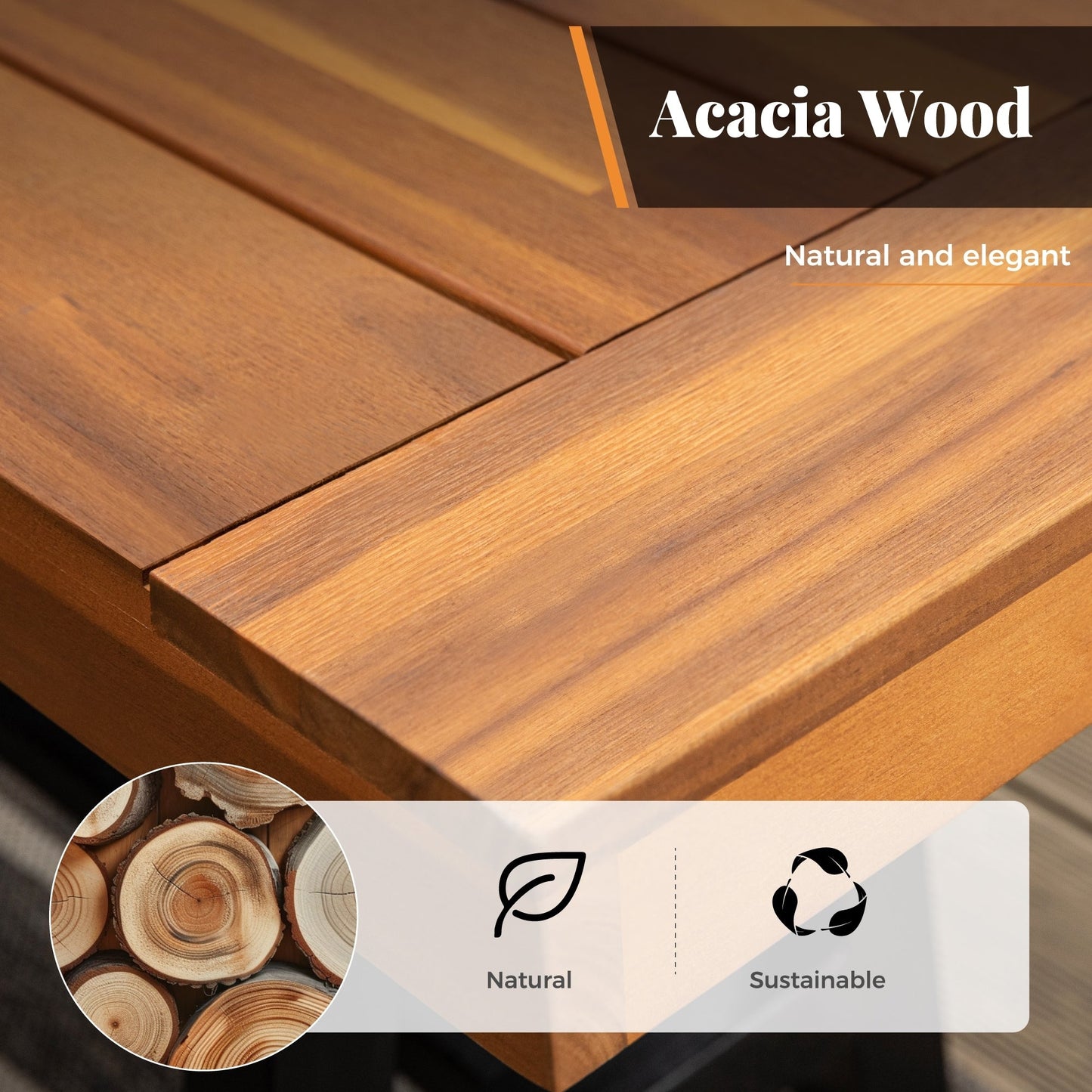 MAISON ARTS Set da pranzo per esterni da 3 pezzi in legno di acacia con 1 tavolo da picnic rettangolare e 2 panche