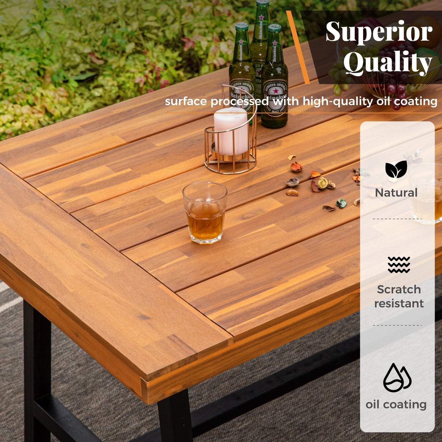 MAISON ARTS Set da pranzo per esterni da 3 pezzi in legno di acacia con 1 tavolo da picnic rettangolare e 2 panche