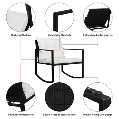 Set di mobili da esterno in vimini da 3 pezzi, set da conversazione a dondolo con cuscini