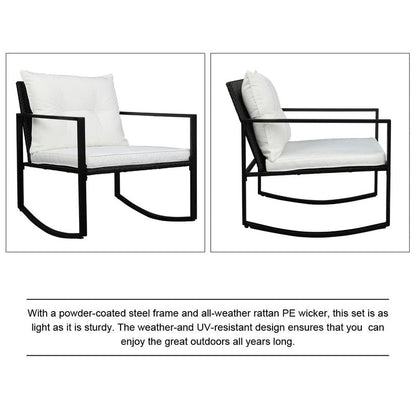 Set di mobili da esterno in vimini da 3 pezzi, set da conversazione a dondolo con cuscini