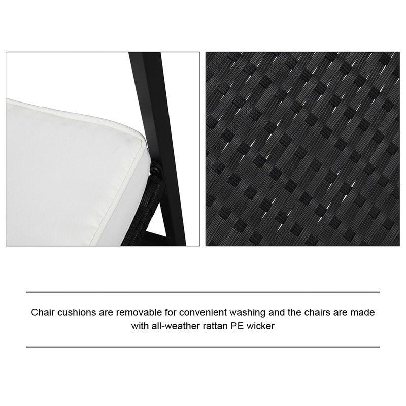 Set di mobili da esterno in vimini da 3 pezzi, set da conversazione a dondolo con cuscini