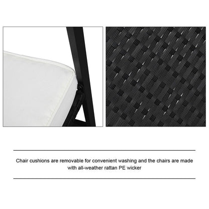 Set di mobili da esterno in vimini da 3 pezzi, set da conversazione a dondolo con cuscini