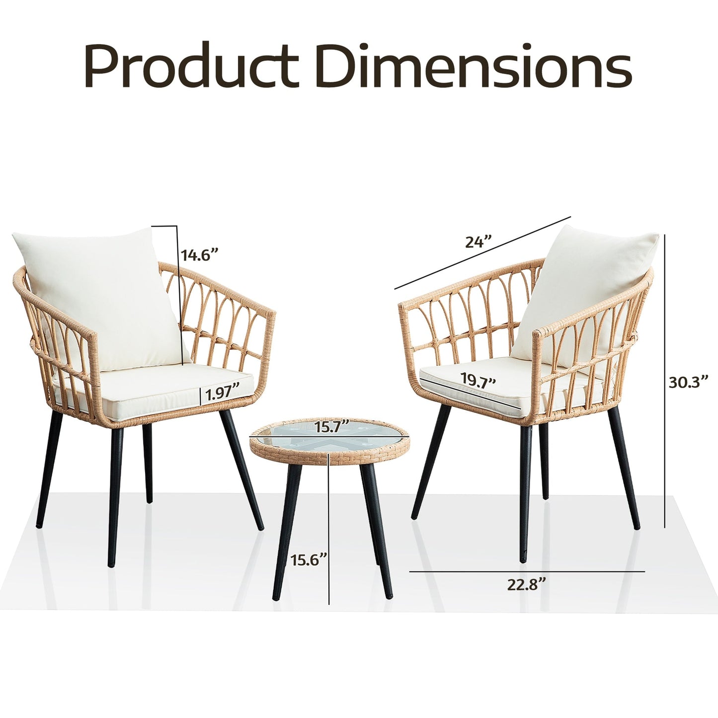 Set da conversazione in rattan e vimini per patio da 3 pezzi