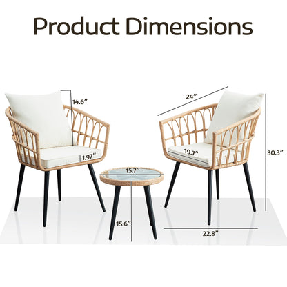 Set da conversazione in rattan e vimini per patio da 3 pezzi