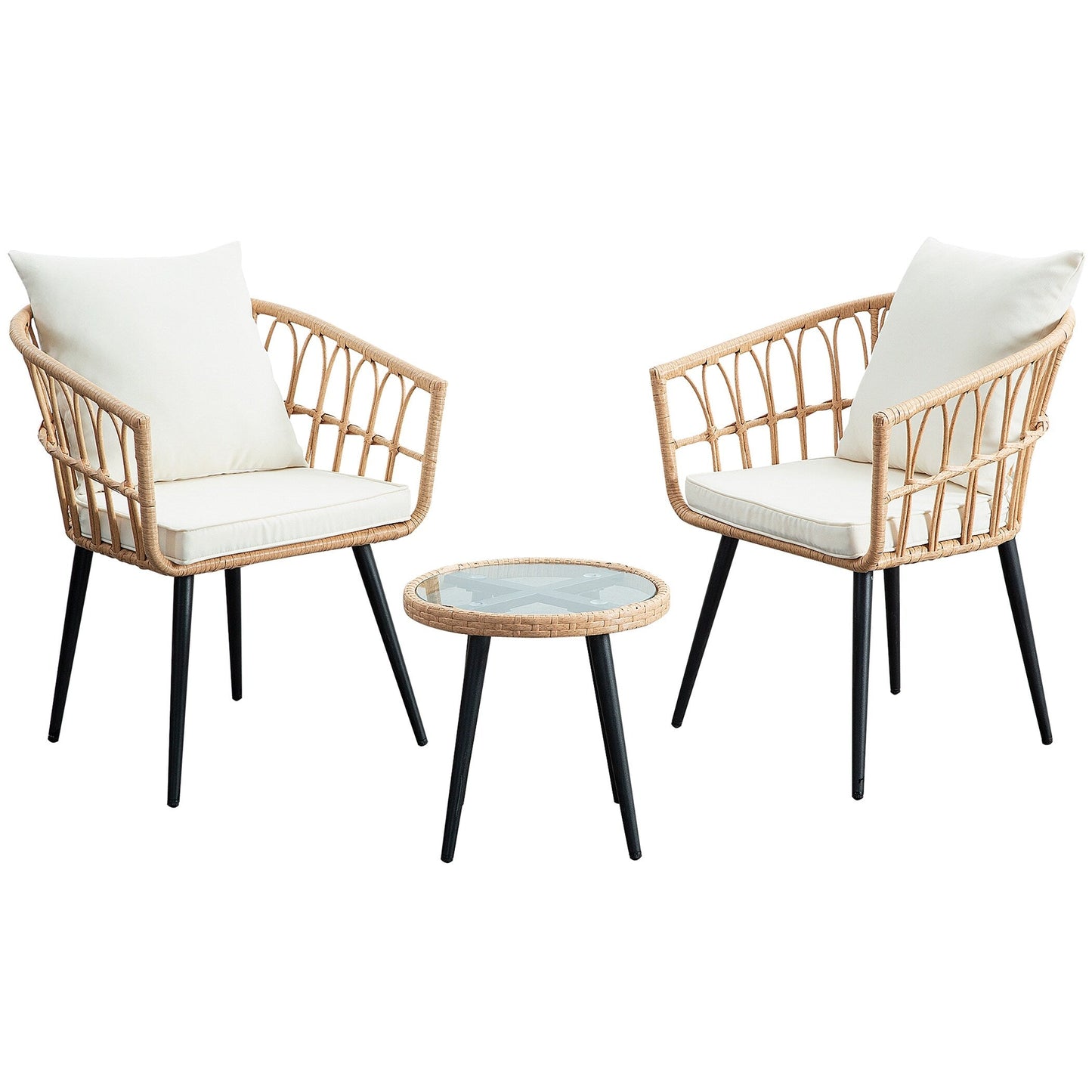 Set da conversazione in rattan e vimini per patio da 3 pezzi
