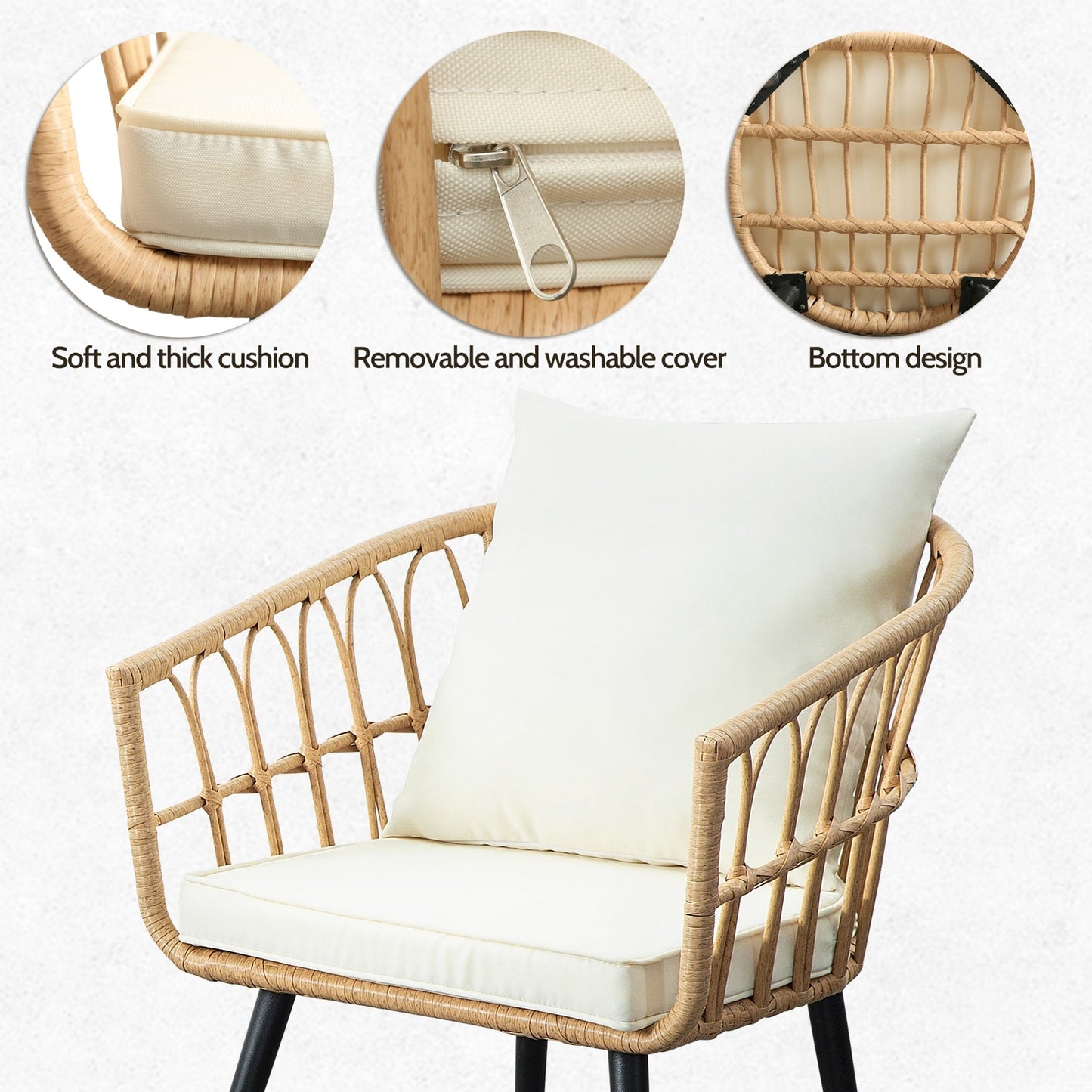 Set da conversazione in rattan e vimini per patio da 3 pezzi