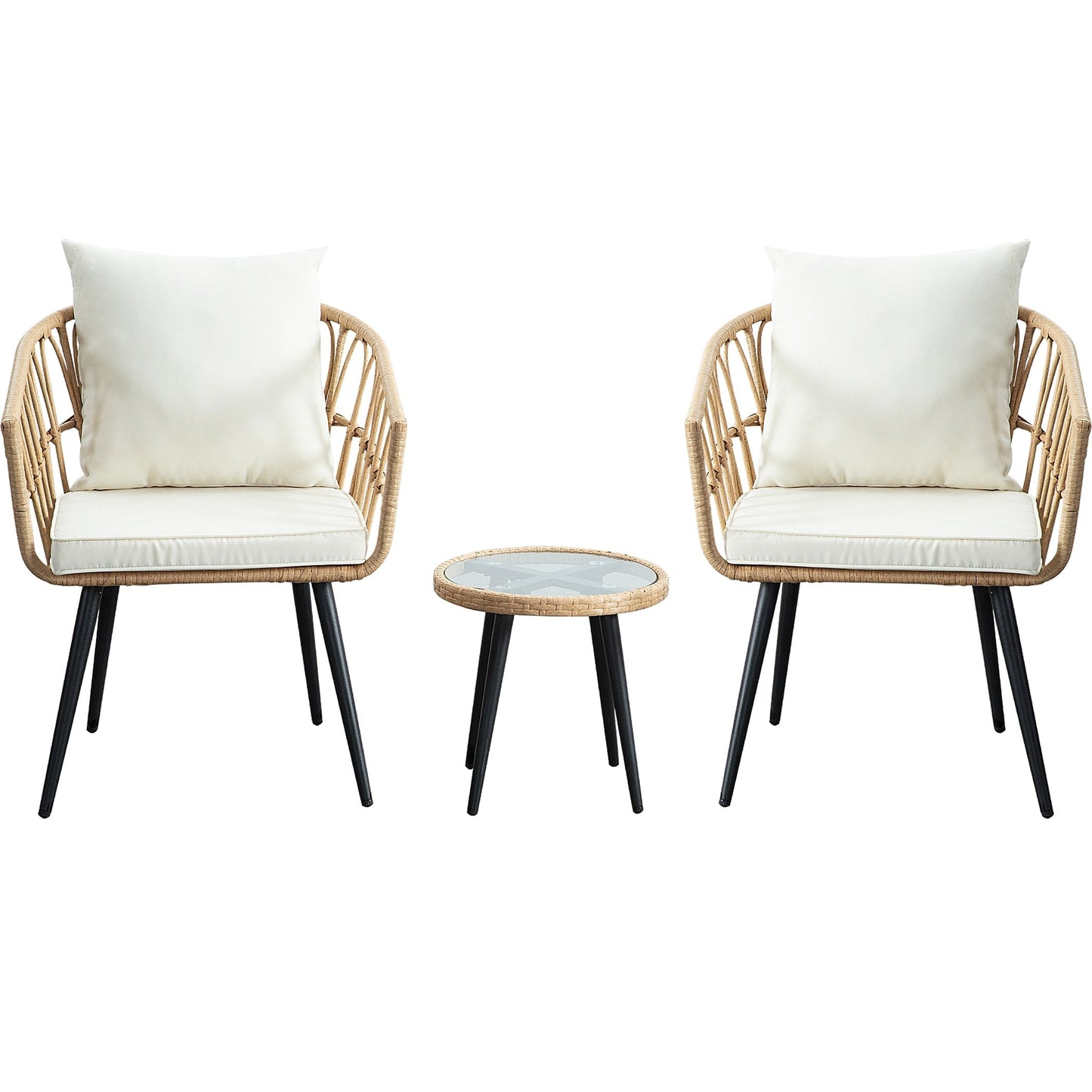 Set da conversazione in rattan e vimini per patio da 3 pezzi