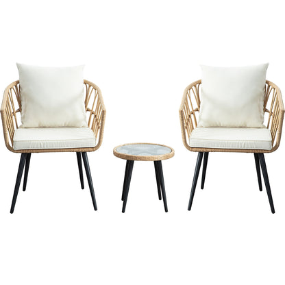 Set da conversazione in rattan e vimini per patio da 3 pezzi