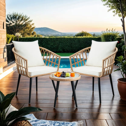 Set da conversazione in rattan e vimini per patio da 3 pezzi