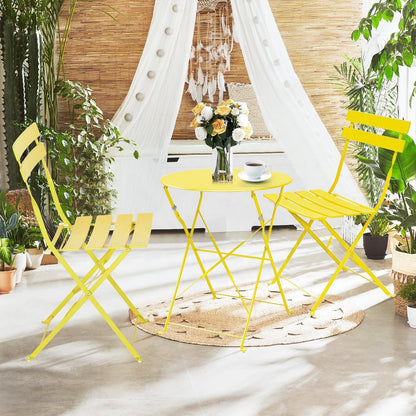 Set da bistrot pieghevole in metallo da 3 pezzi, set da conversazione per esterni/interni resistente alle intemperie per patio, cortile, giardino