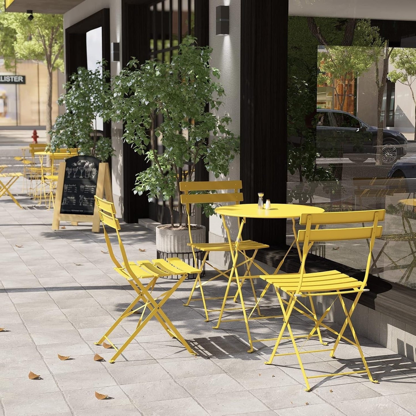 Set da bistrot pieghevole in metallo da 3 pezzi, set da conversazione per esterni/interni resistente alle intemperie per patio, cortile, giardino