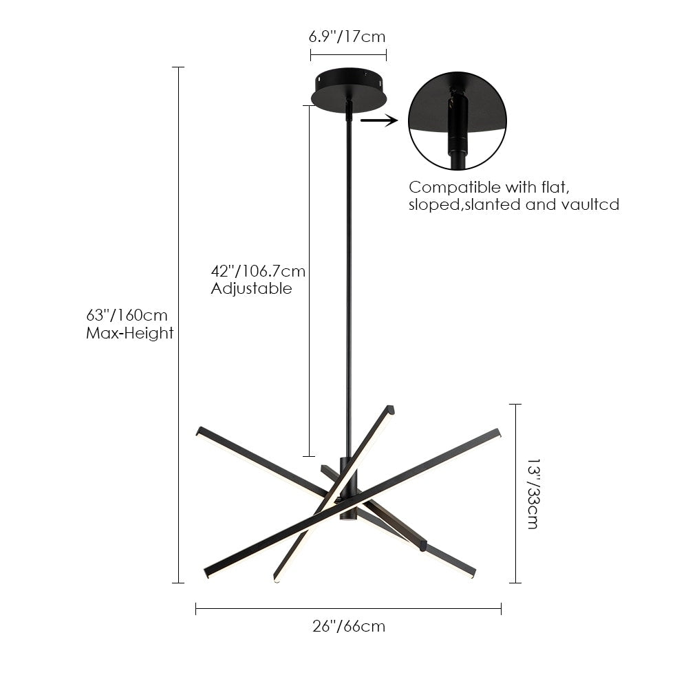 Lampadario a sospensione lineare Sputnik in alluminio moderno nero/oro a LED per soggiorno/sala da pranzo/cucina